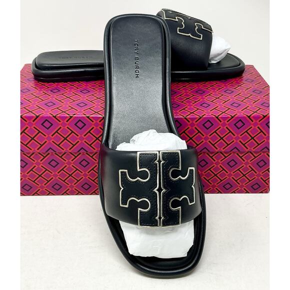 Tory Burch Double T Sport Slide Sandals Perfect Navy/Gold